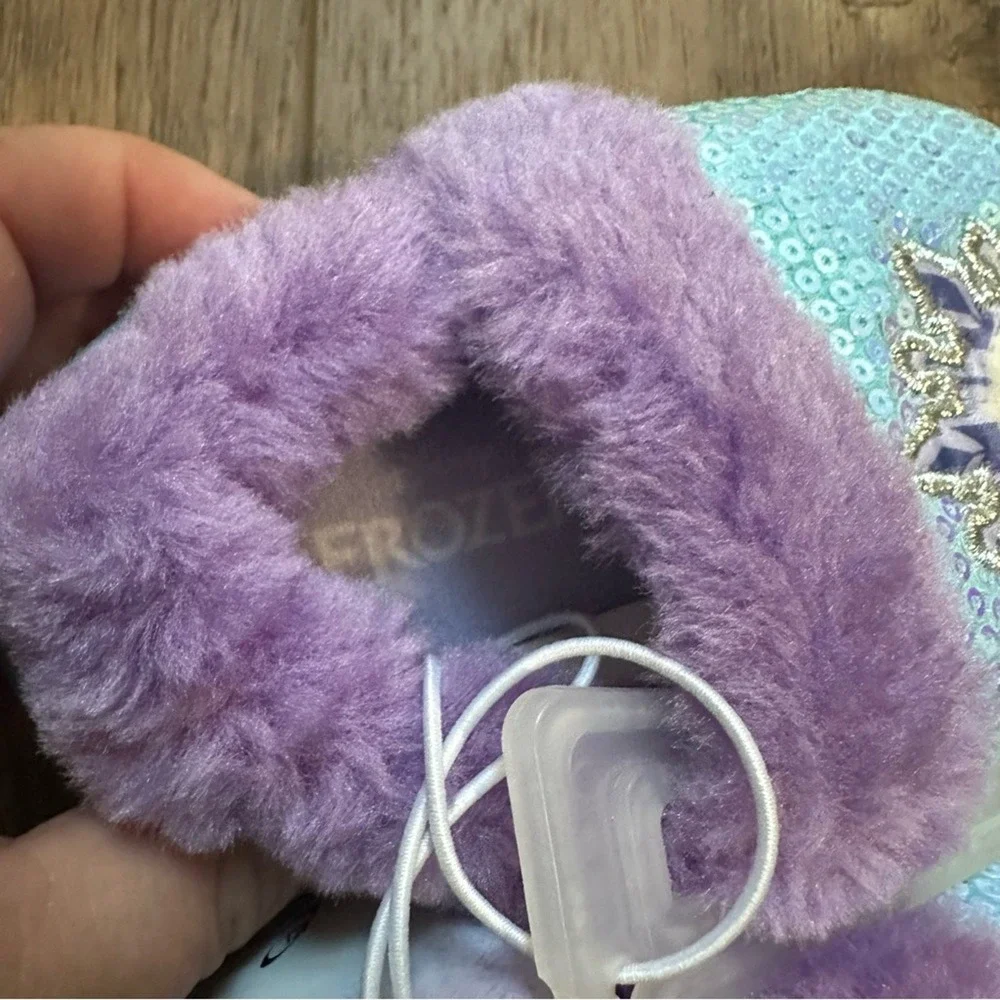 NEW!! Disney Frozen Slippers, Toddler Girl's, Non-Slip, Sparkle, Faux Fur, 5/6